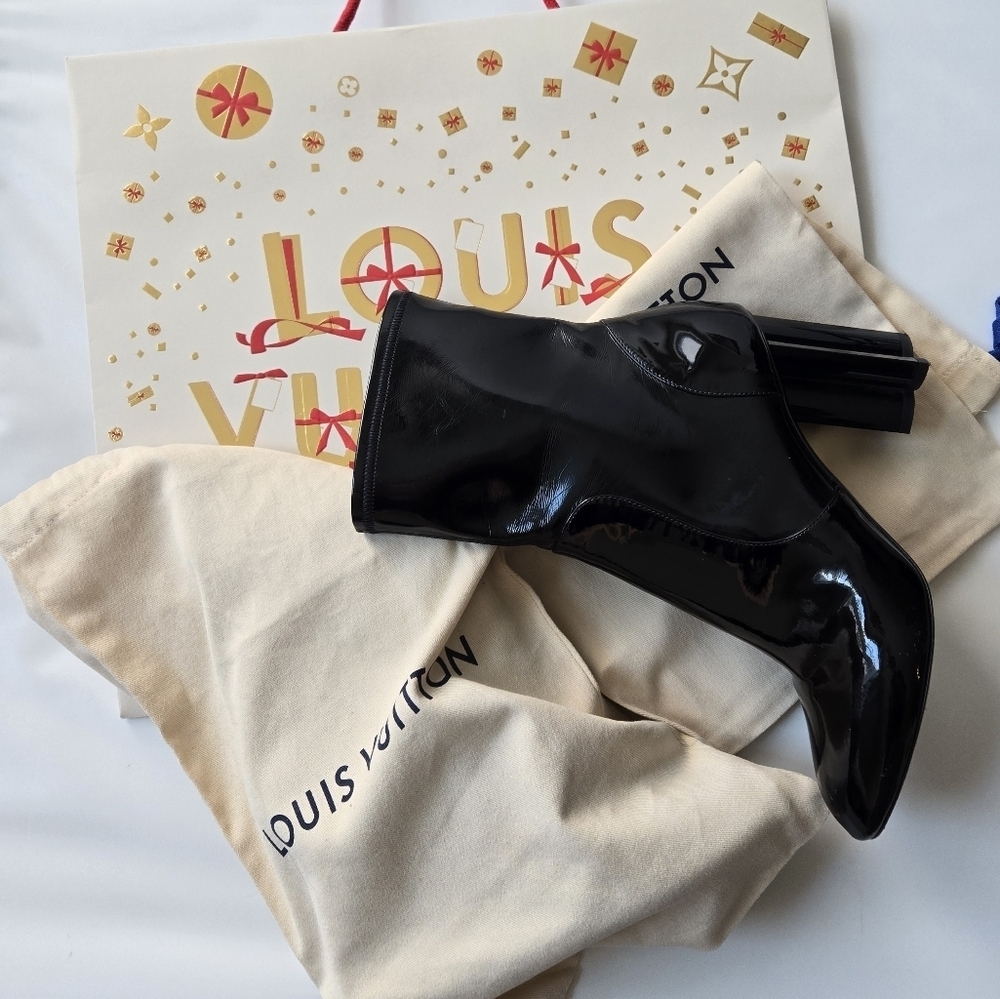 LOUIS VUITTON Silhouette Black Patent Ankle Sock Boots size‎ 38.5 or US 8.5 - Picture 14 of 16